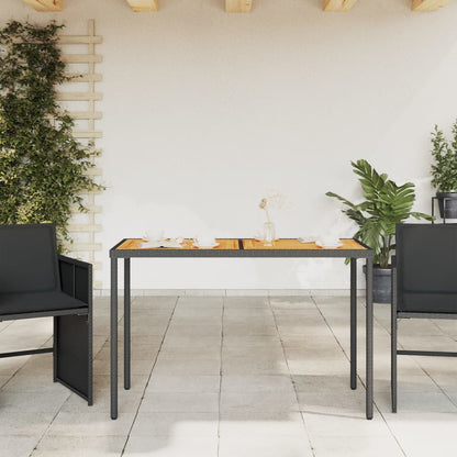 Garden Table with Acacia Wood Top Black 115x54x74 cm Poly Rattan