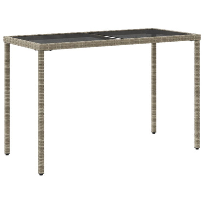 Garden Table with Glass Top Light Grey 115x54x74 cm Poly Rattan