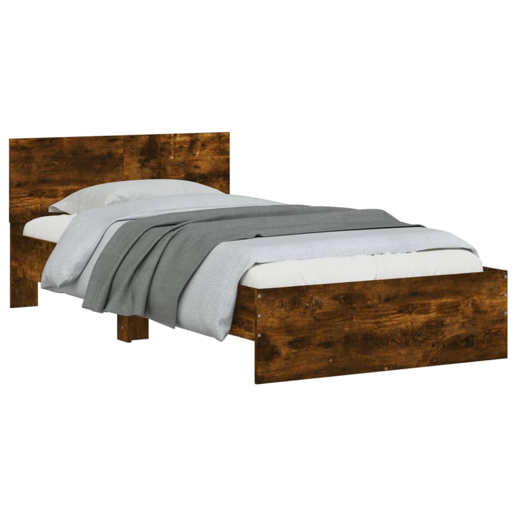 Bed Frame without Mattress with LED Lights Smoked Oak 100x200 cm