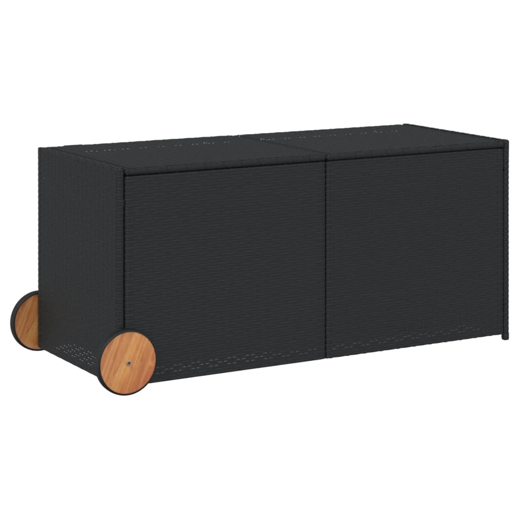 Garden Storage Box with Wheels Black 283L Poly Rattan