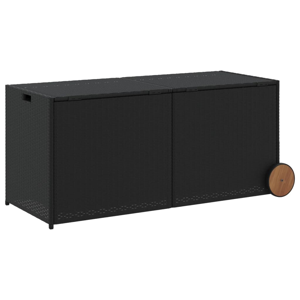 Garden Storage Box with Wheels Black 283L Poly Rattan