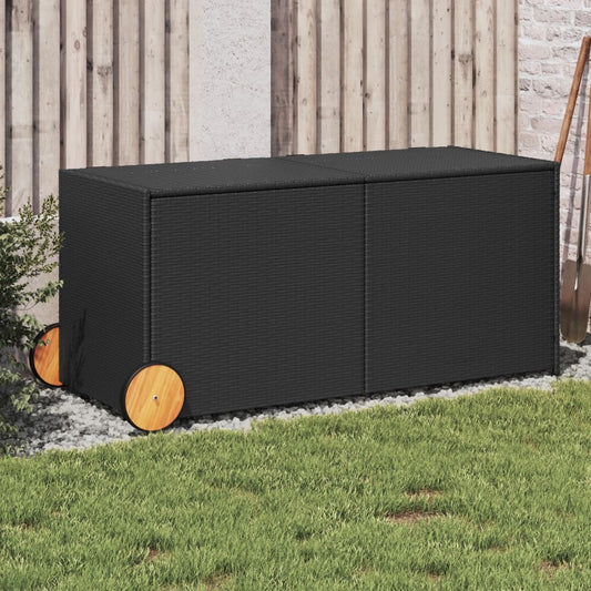 Garden Storage Box with Wheels Black 283L Poly Rattan