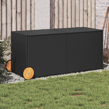 Garden Storage Box with Wheels Black 283L Poly Rattan