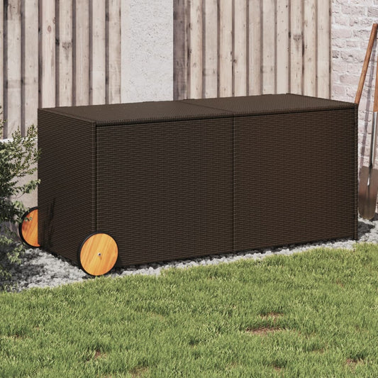 Garden Storage Box with Wheels Brown 283L Poly Rattan