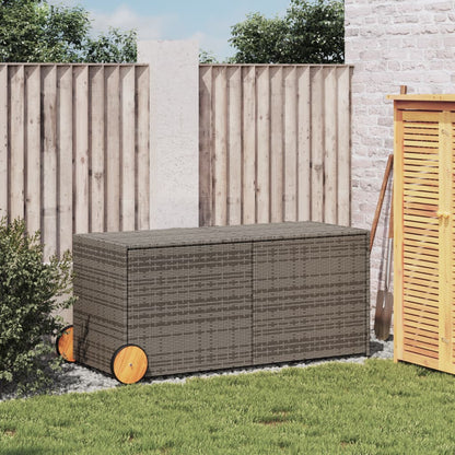 Garden Storage Box with Wheels Grey 283L Poly Rattan