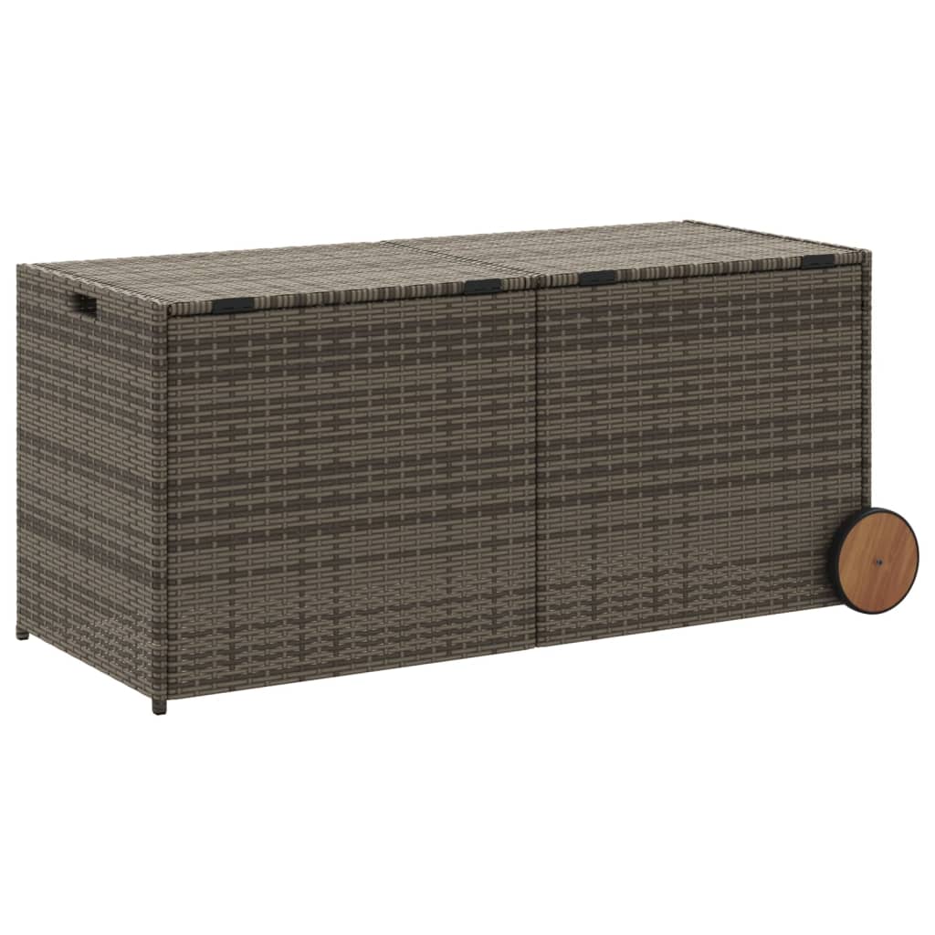 Garden Storage Box with Wheels Grey 283L Poly Rattan