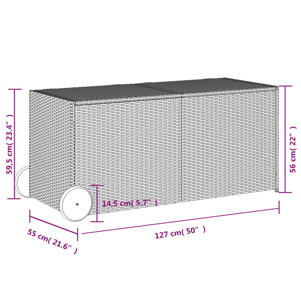 Garden Storage Box with Wheels Grey 283L Poly Rattan