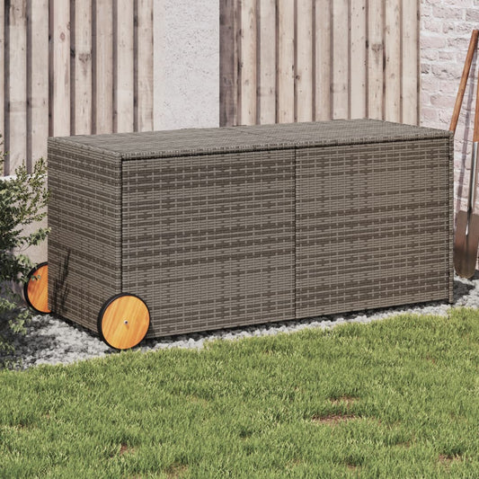 Garden Storage Box with Wheels Grey 283L Poly Rattan
