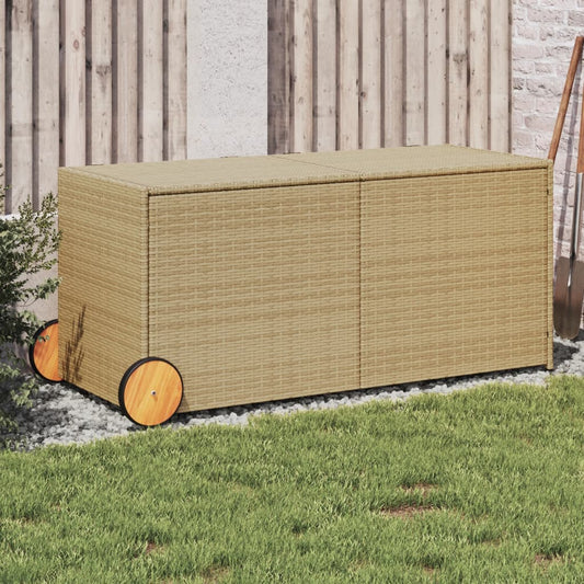 Garden Storage Box with Wheels Mix Beige 283L Poly Rattan