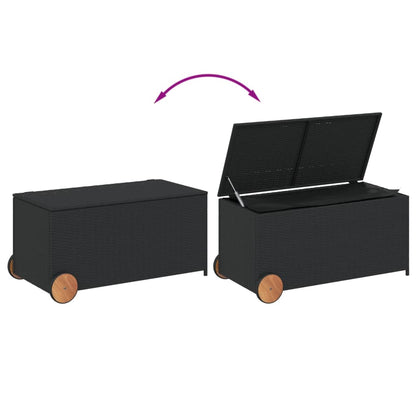 Garden Storage Box with Wheels Black 190L Poly Rattan