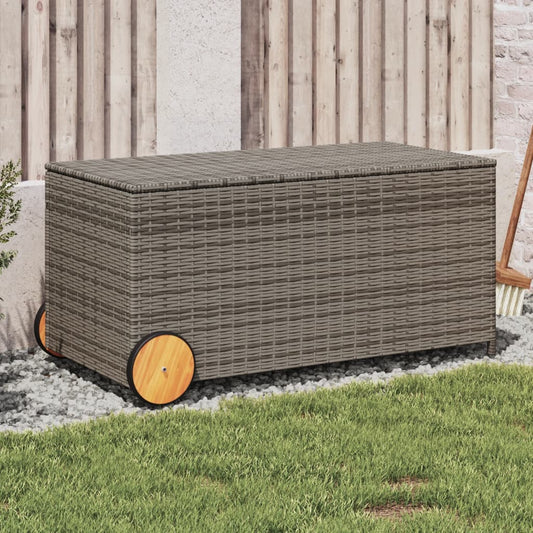 Garden Storage Box with Wheels Grey 190L Poly Rattan