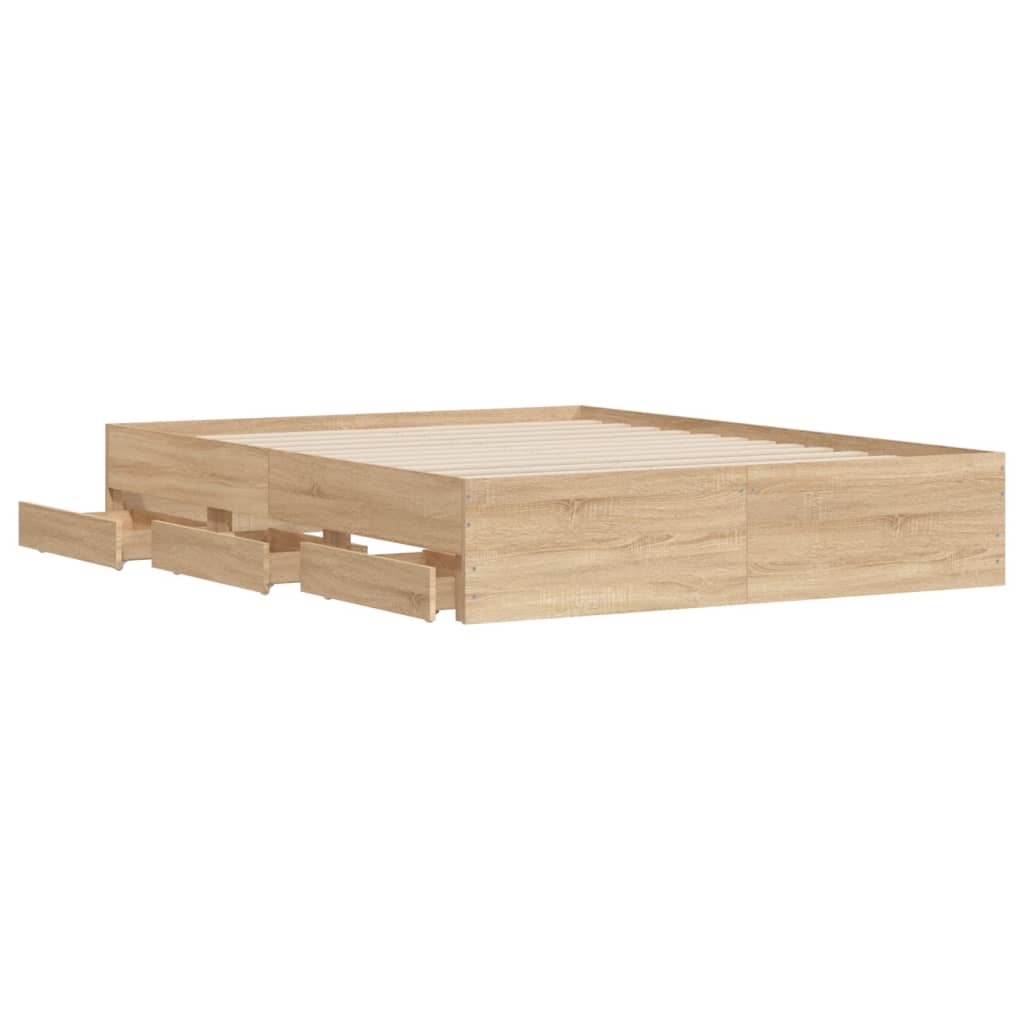 Bed Frame with Drawers without Mattress Sonoma Oak 150x200 cm King Size