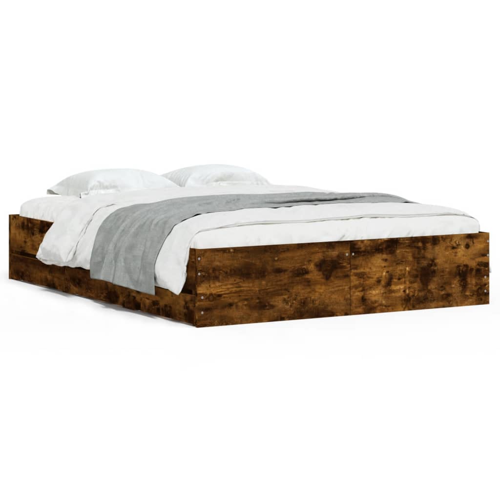 Bed Frame with Drawers without Mattress Smoked Oak 150x200 cm King Size