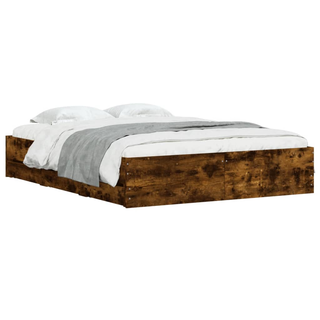 Bed Frame with Drawers without Mattress Smoked Oak 150x200 cm King Size