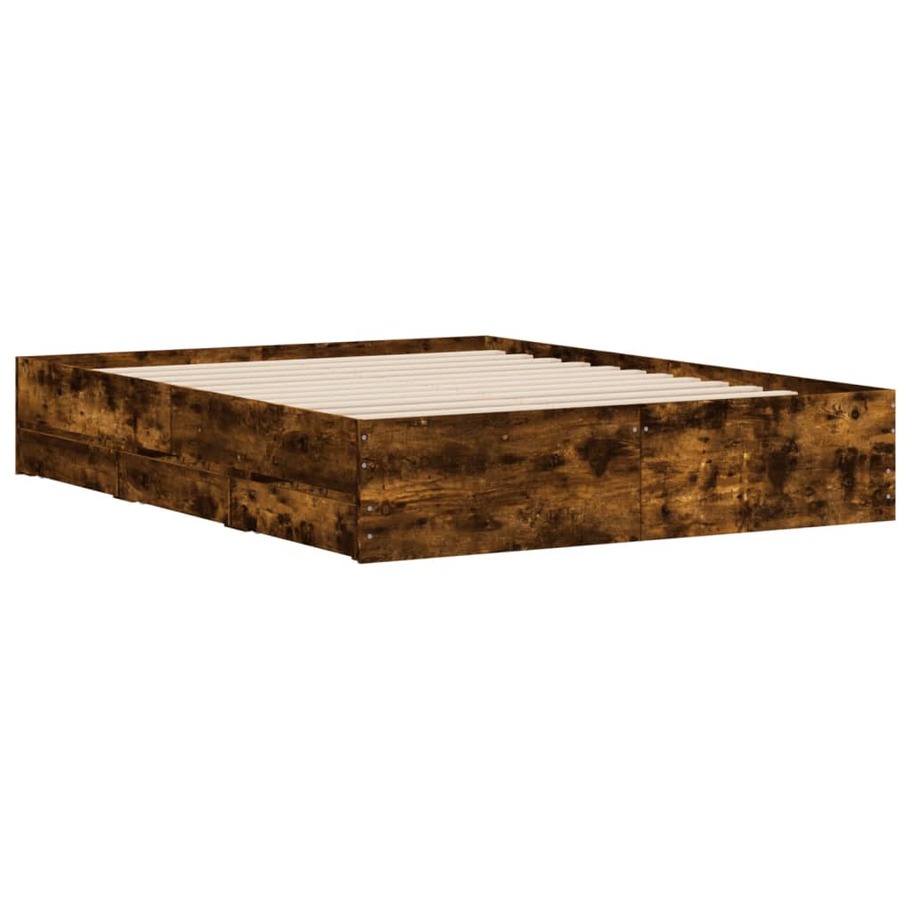 Bed Frame with Drawers without Mattress Smoked Oak 150x200 cm King Size