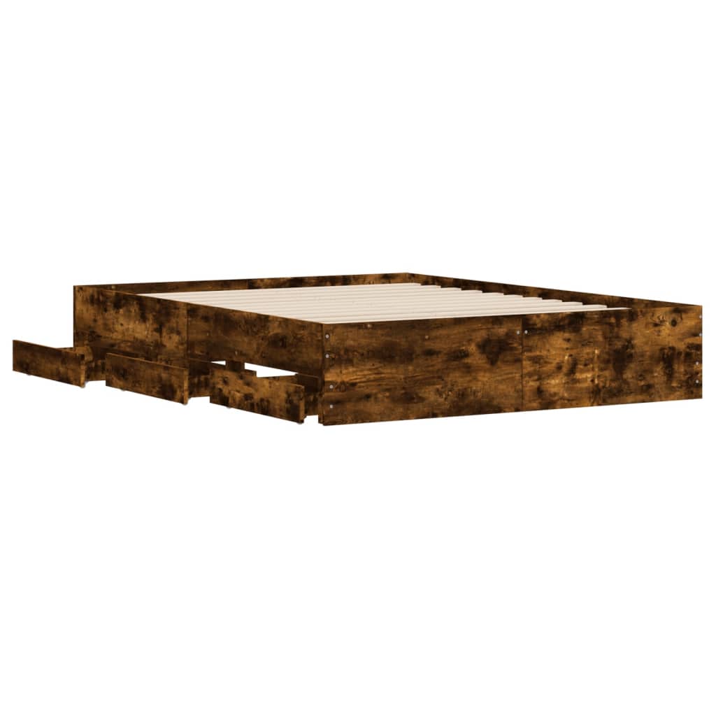 Bed Frame with Drawers without Mattress Smoked Oak 150x200 cm King Size