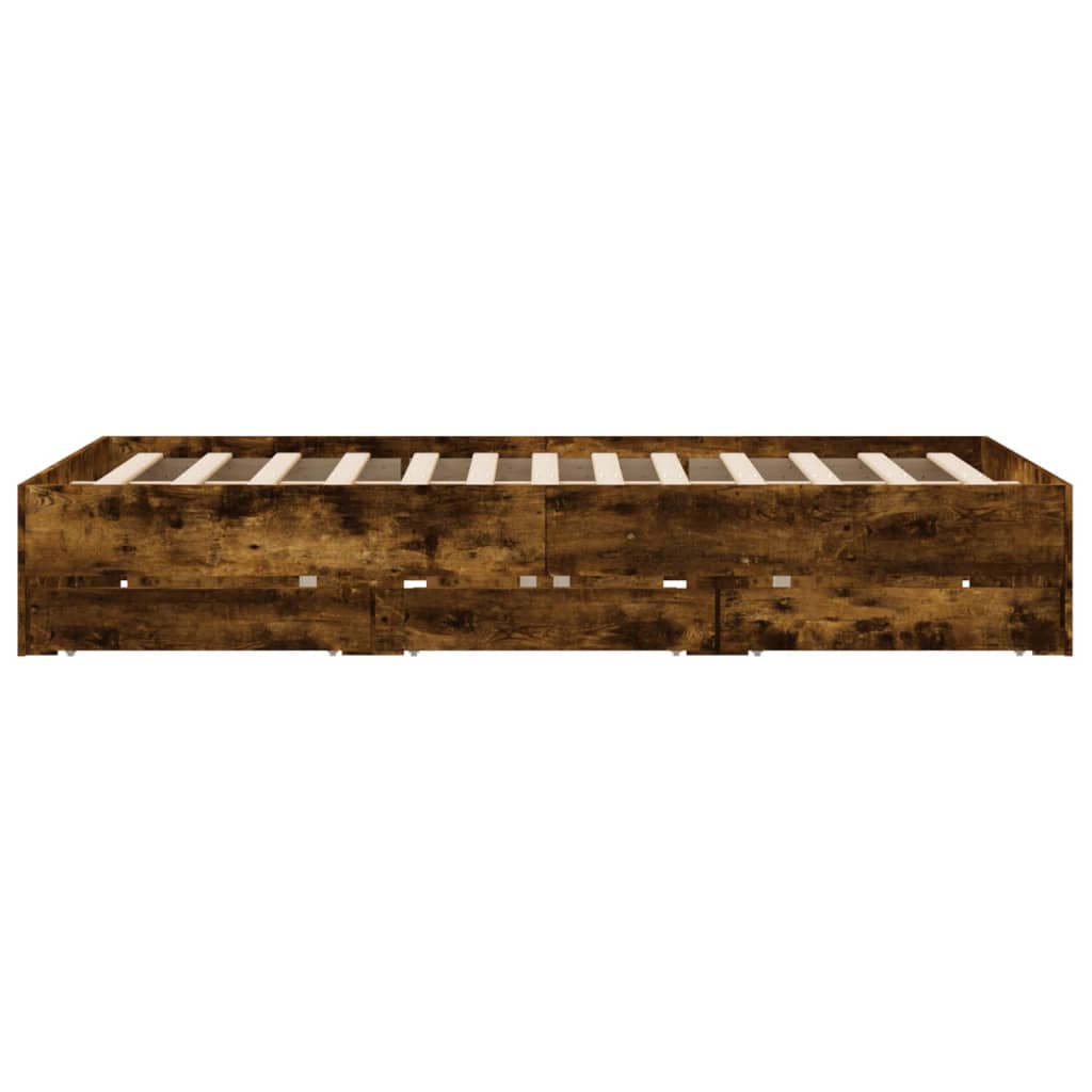 Bed Frame with Drawers without Mattress Smoked Oak 150x200 cm King Size