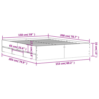 Bed Frame with Drawers without Mattress Smoked Oak 150x200 cm King Size