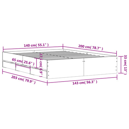 Bed Frame with Drawers without Mattress Concrete Grey 140x200 cm
