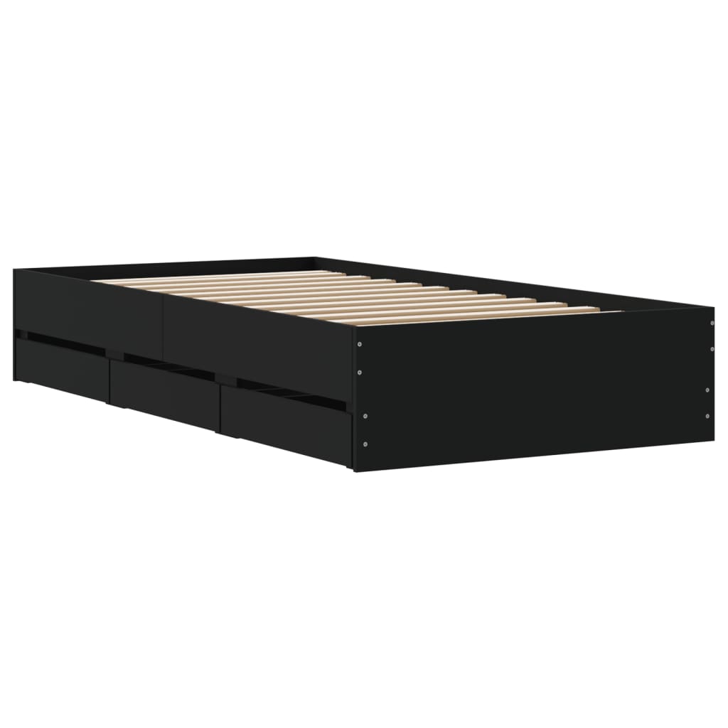 Bed Frame with Drawers without Mattress Black 90x200 cm