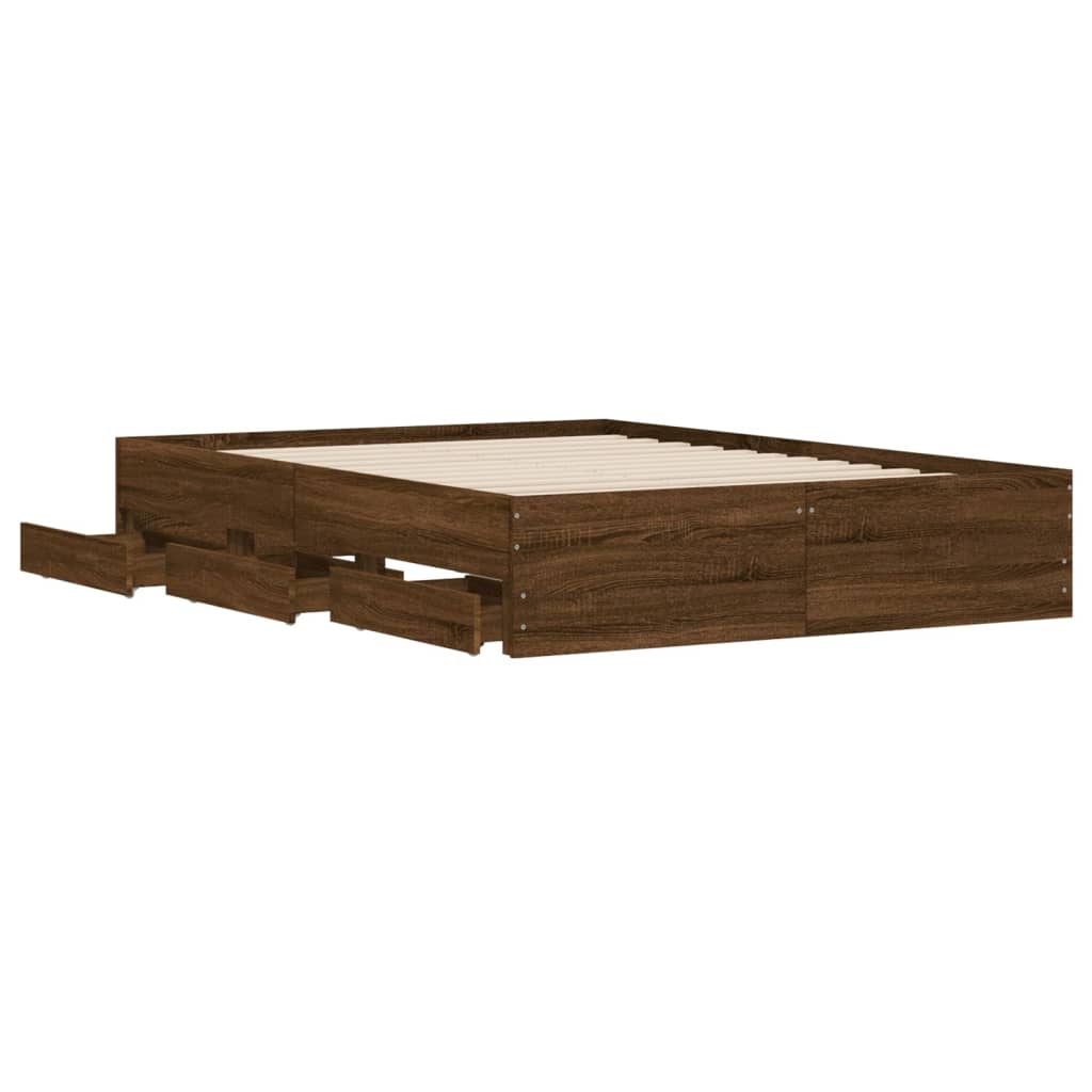 Bed Frame with Drawers without Mattress Brown Oak 135x190 cm Double