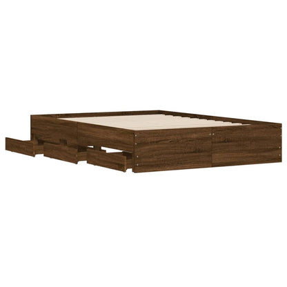 Bed Frame with Drawers without Mattress Brown Oak 135x190 cm Double