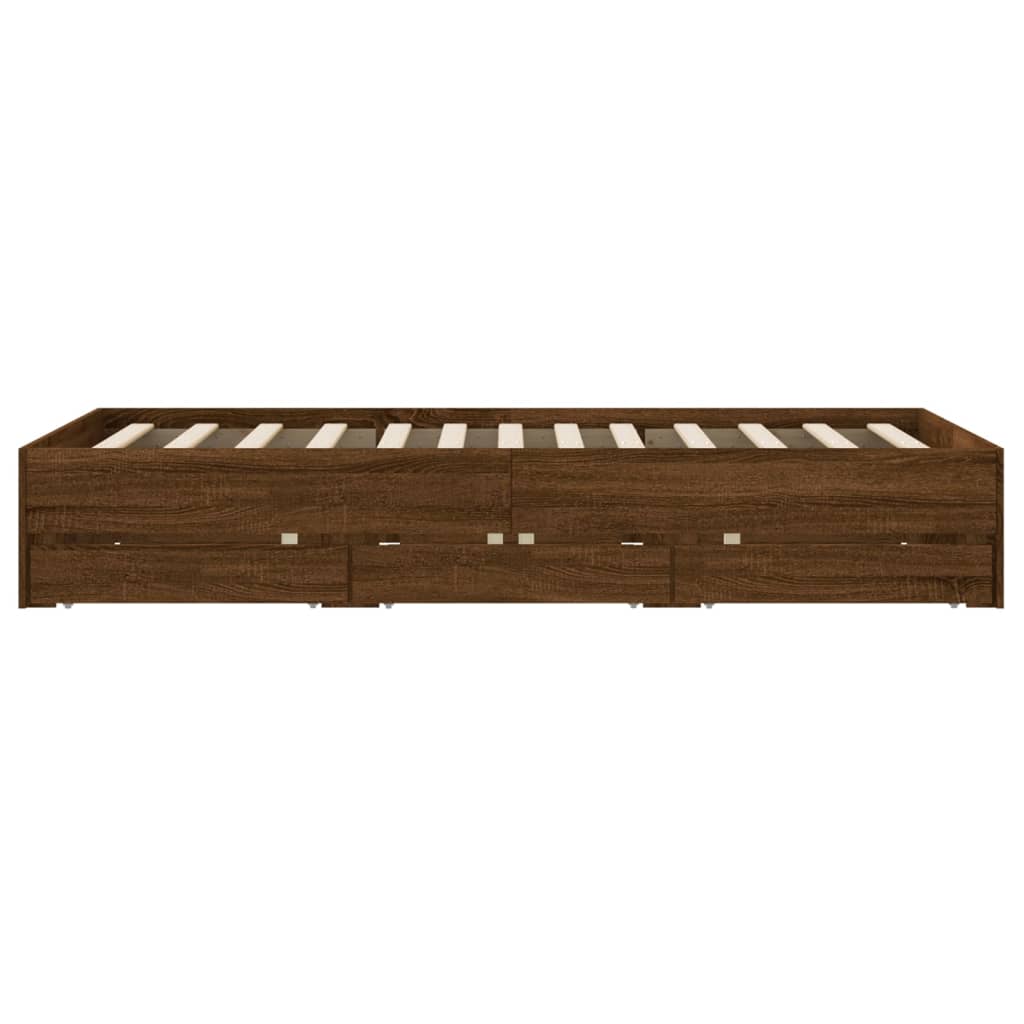 Bed Frame with Drawers without Mattress Brown Oak 135x190 cm Double