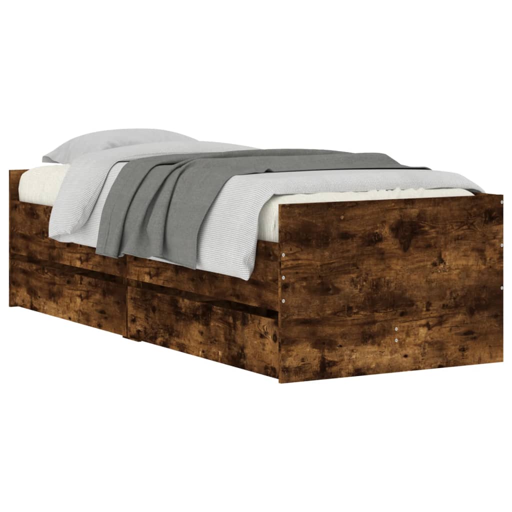Bed Frame with Drawers without Mattress Smoked Oak 90x200 cm