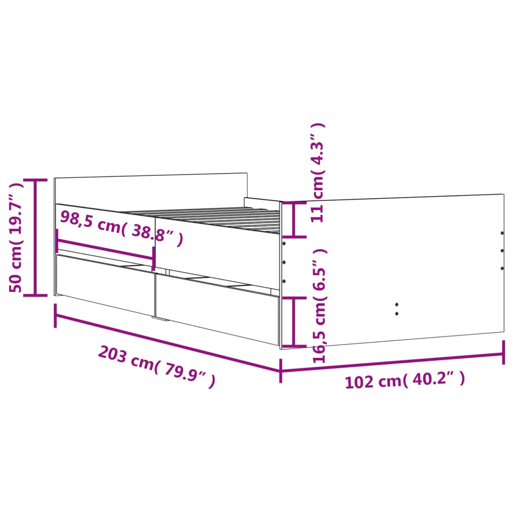 Bed Frame with Drawers without Mattress Smoked Oak 100x200 cm