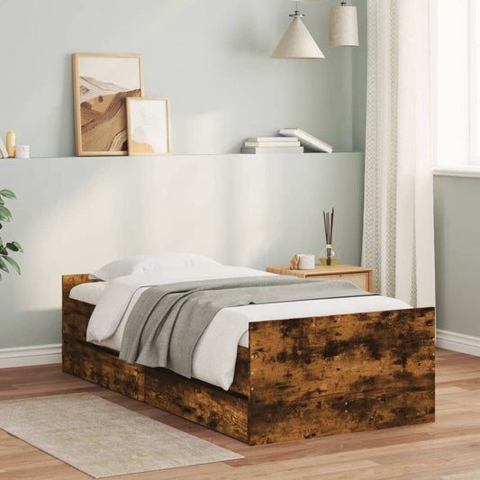 Bed Frame with Drawers without Mattress Smoked Oak 100x200 cm