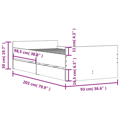 Bed Frame with Drawers without Mattress Grey Sonoma 90x200 cm
