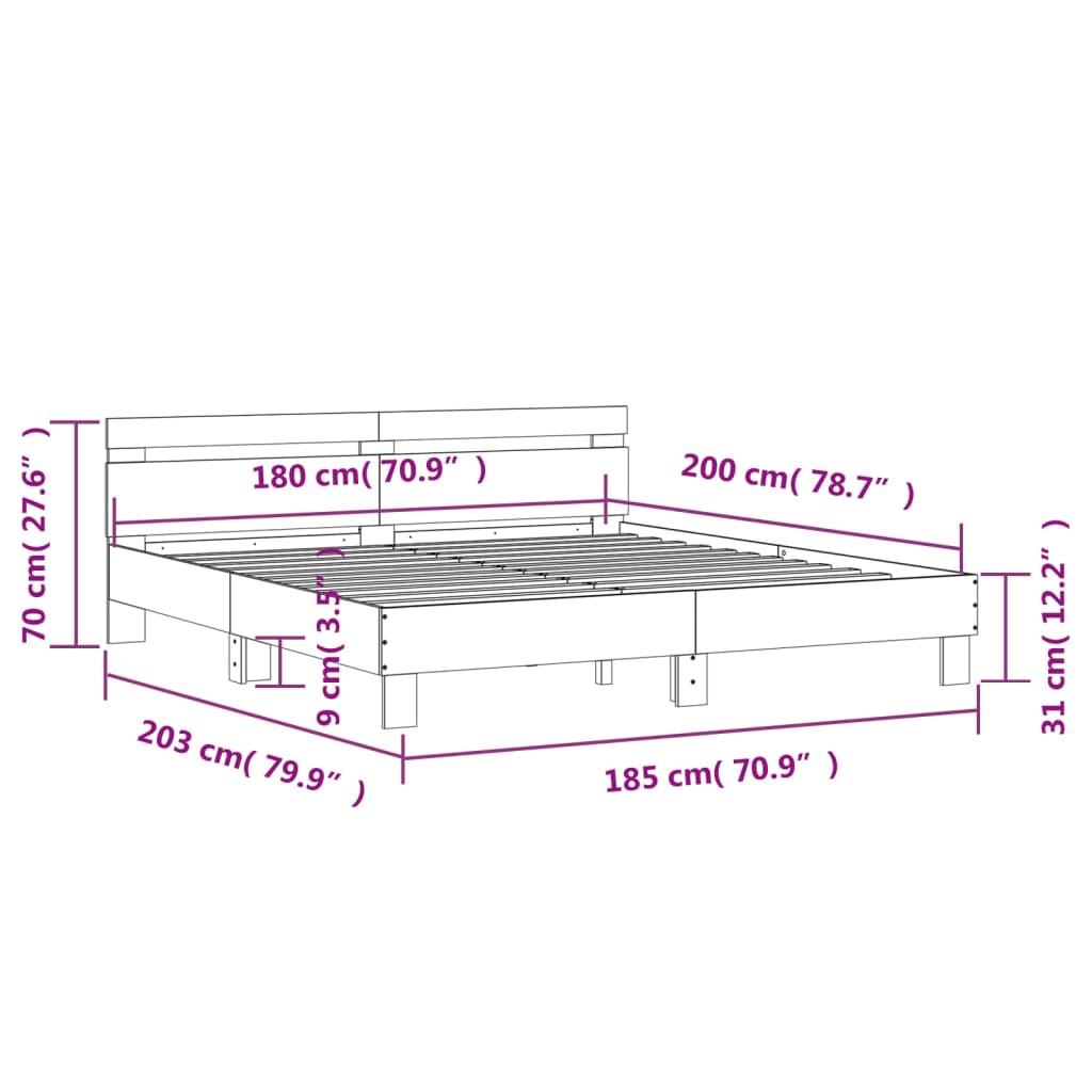 Bed Frame without Mattress White 180x200 cm Super King