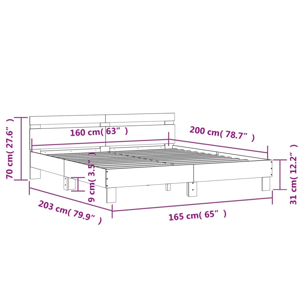 Bed Frame without Mattress Grey Sonoma 160x200 cm