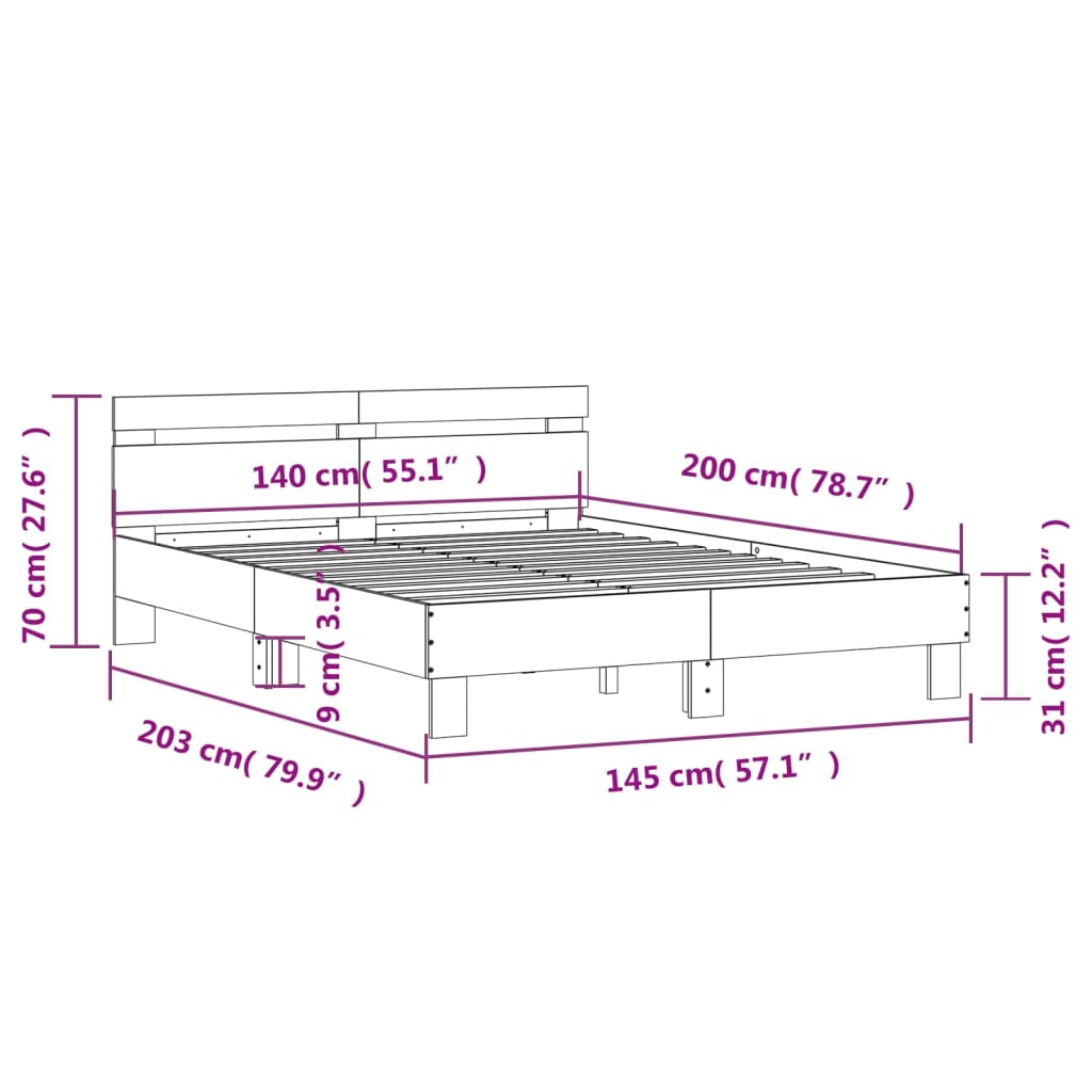 Bed Frame without Mattress Sonoma Oak 140x200 cm