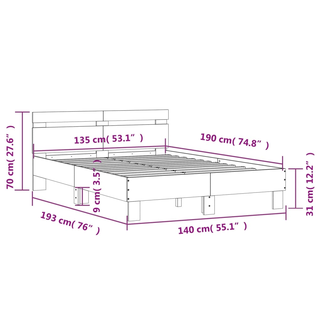 Bed Frame without Mattress Black 135x190 cm Double