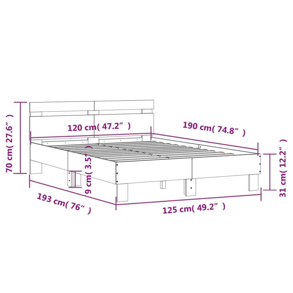 Bed Frame without Mattress Smoked Oak 120x190 cm Small Double