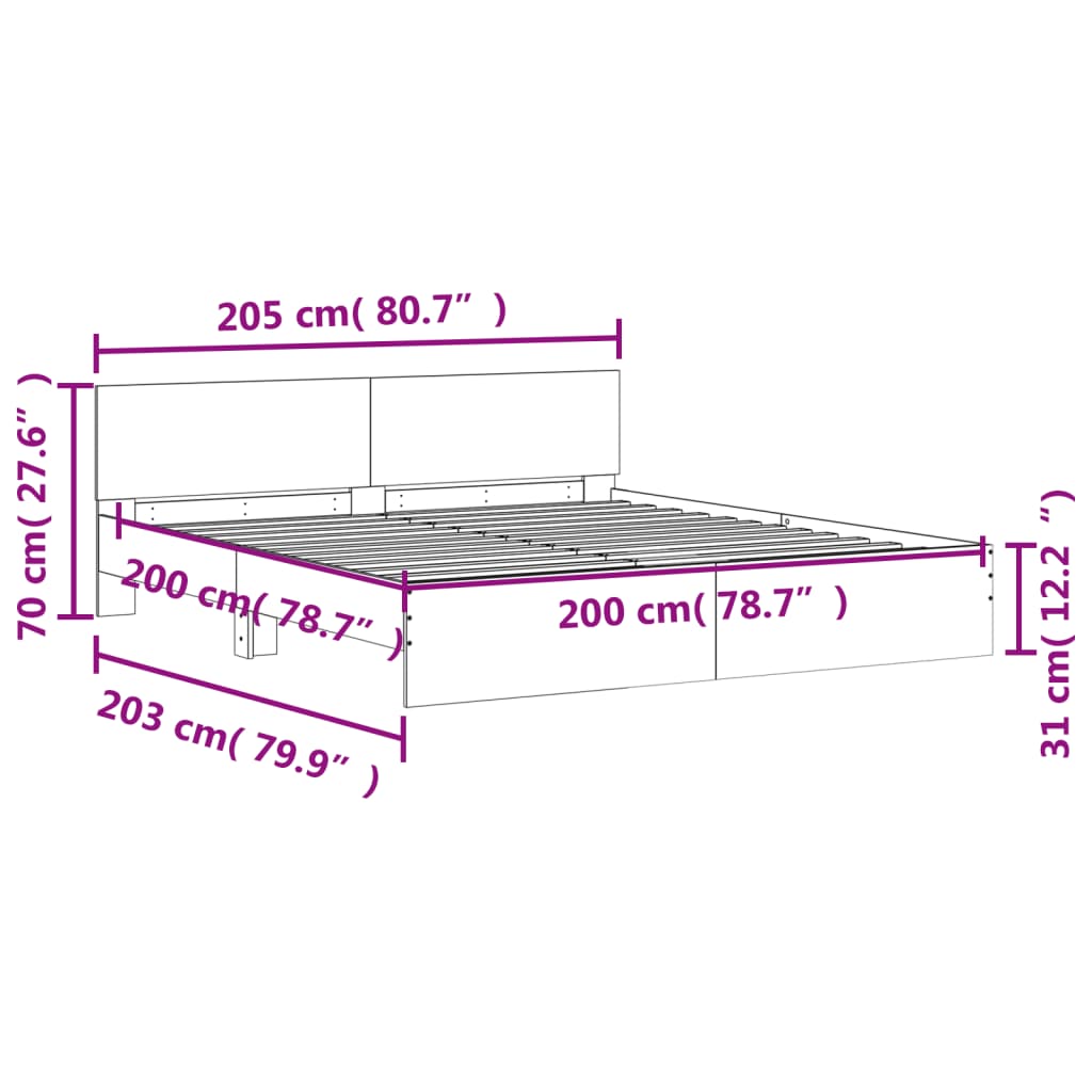 Bed Frame without Mattress Grey Sonoma 200x200 cm