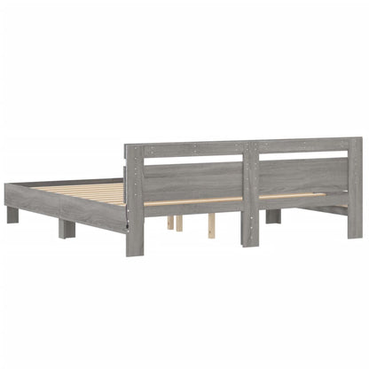 Bed Frame with LED without Mattress Grey Sonoma 200x200 cm