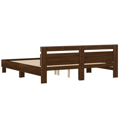 Bed Frame with LED without Mattress Brown Oak 200x200 cm