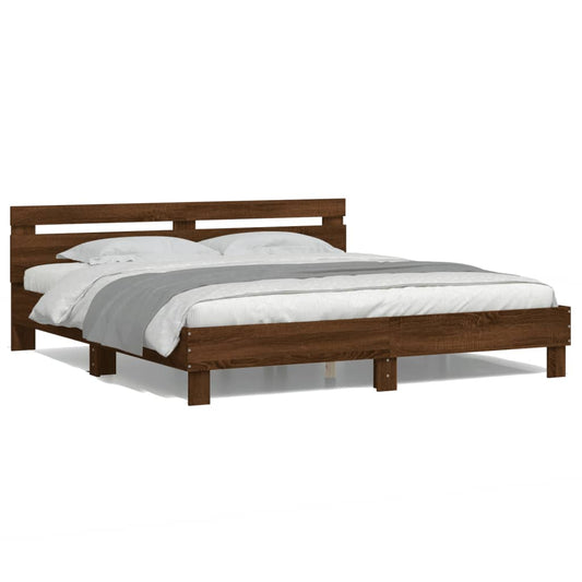 Bed Frame with LED without Mattress Brown Oak 200x200 cm