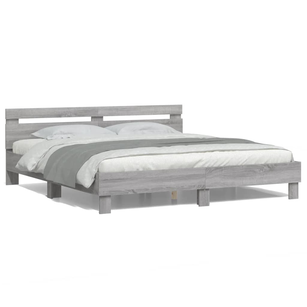 Bed Frame with LED without Mattress Grey Sonoma 180x200 cm Super King