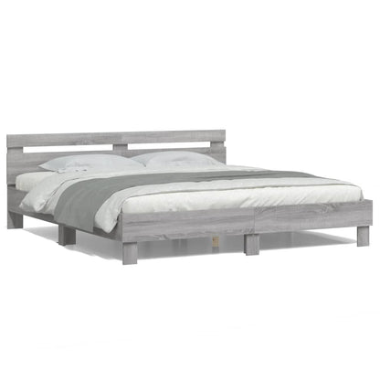 Bed Frame with LED without Mattress Grey Sonoma 180x200 cm Super King