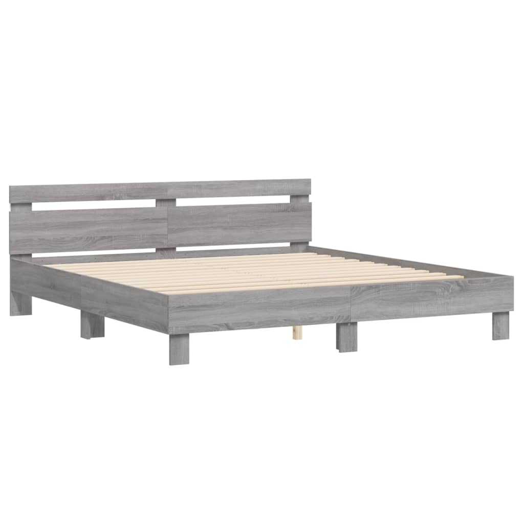 Bed Frame with LED without Mattress Grey Sonoma 180x200 cm Super King