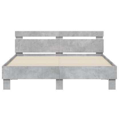 Bed Frame with LED without Mattress Concrete Grey 150x200 cm King Size