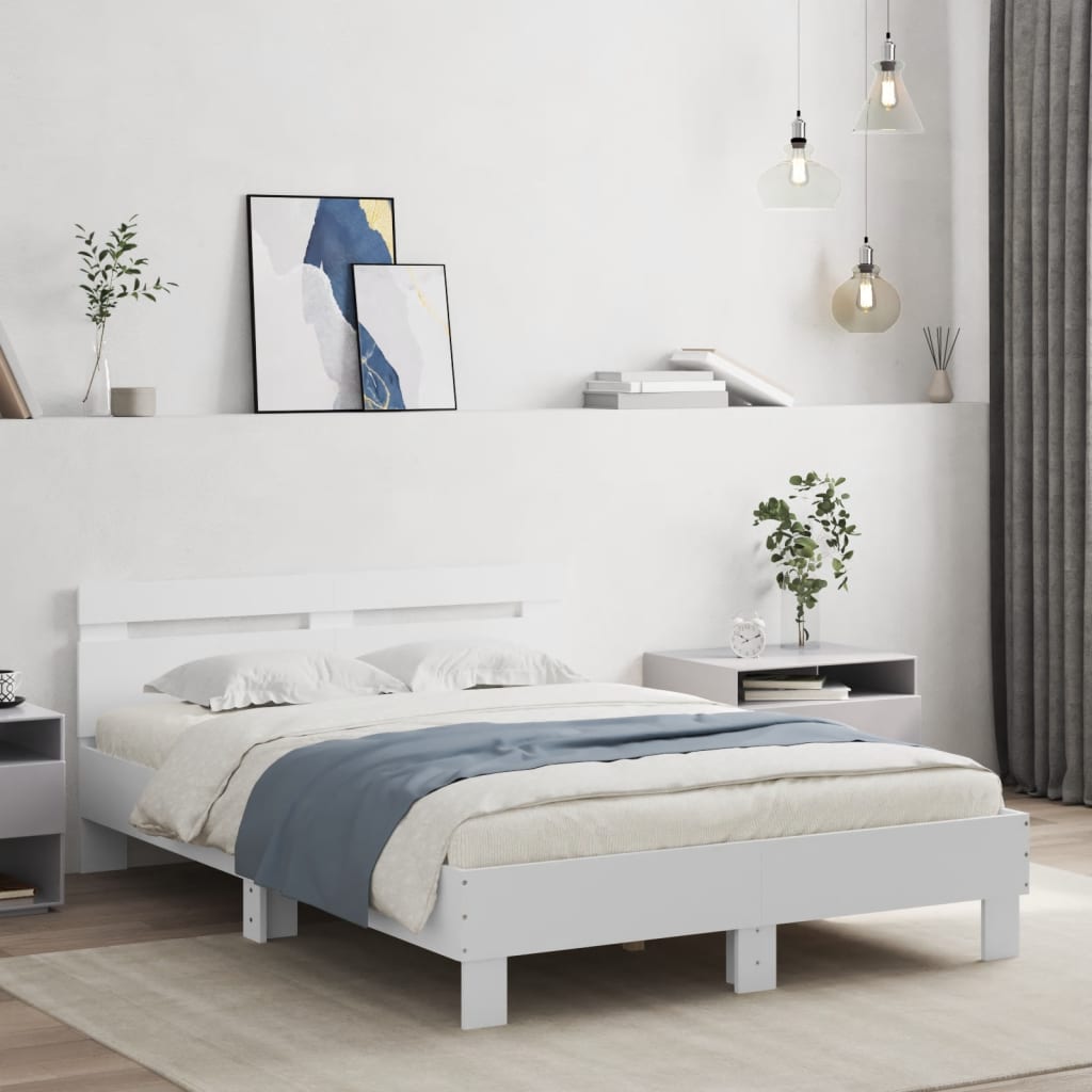 Bed Frame with LED without Mattress White 135x190 cm Double