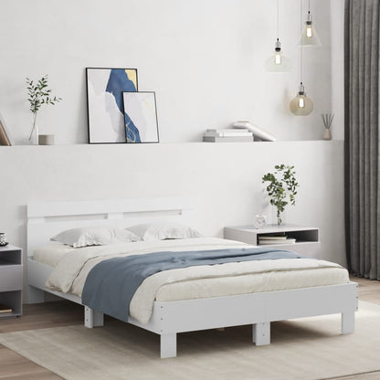 Bed Frame with LED without Mattress White 135x190 cm Double