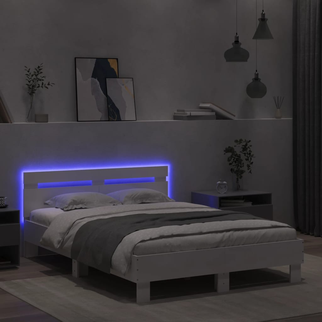 Bed Frame with LED without Mattress White 135x190 cm Double