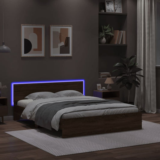 Bed Frame with LED without Mattress Brown Oak 160x200 cm