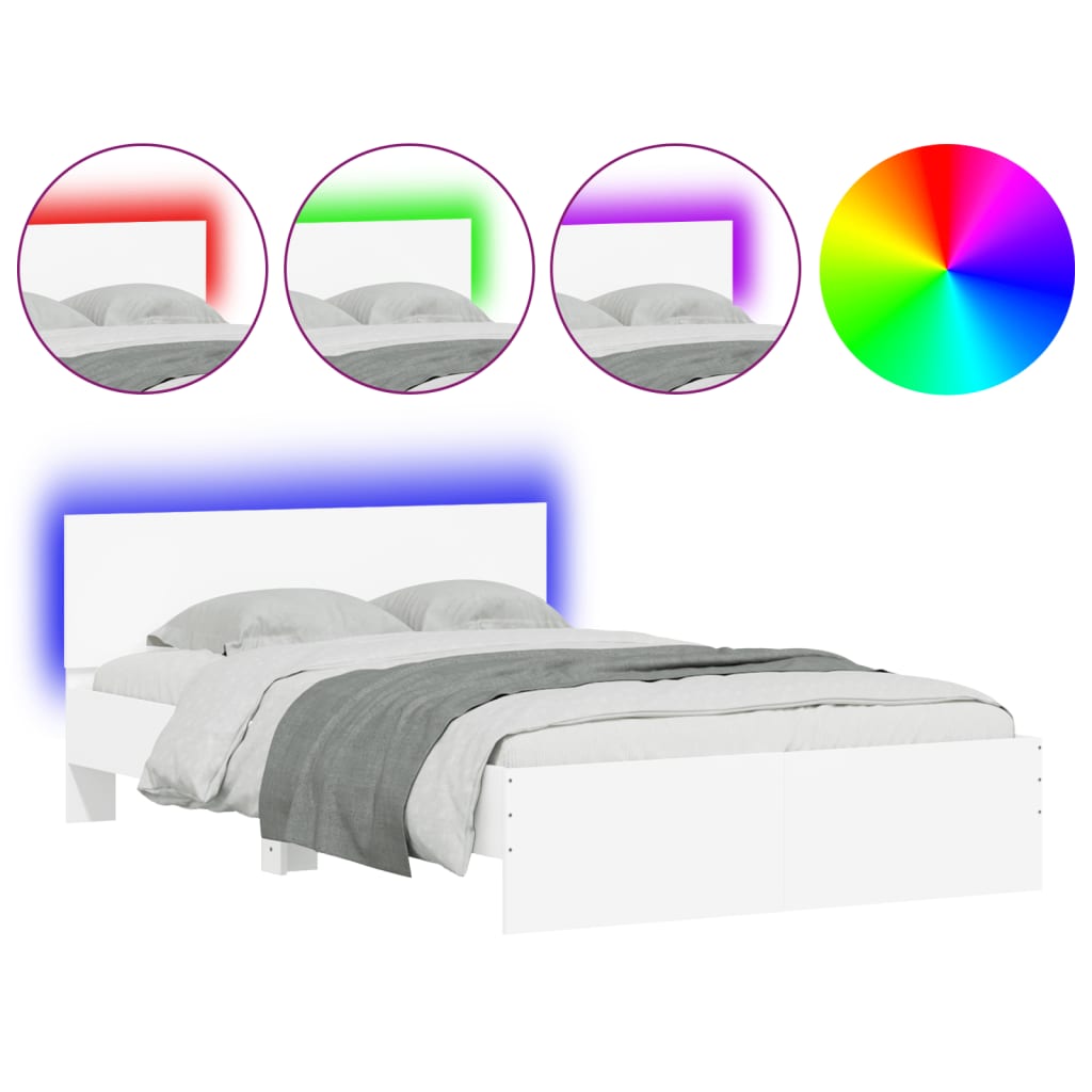 Bed Frame with LED without Mattress White 135x190 cm Double