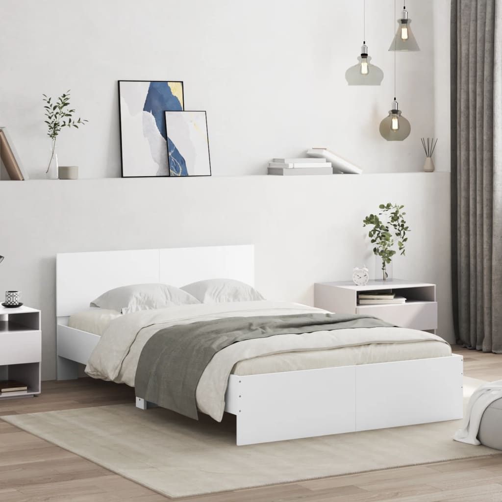 Bed Frame with LED without Mattress White 135x190 cm Double